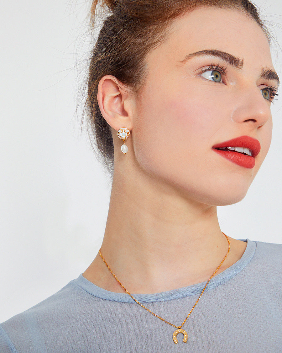 Blue and Pink Smiley Face Earrings with Drop Pearl