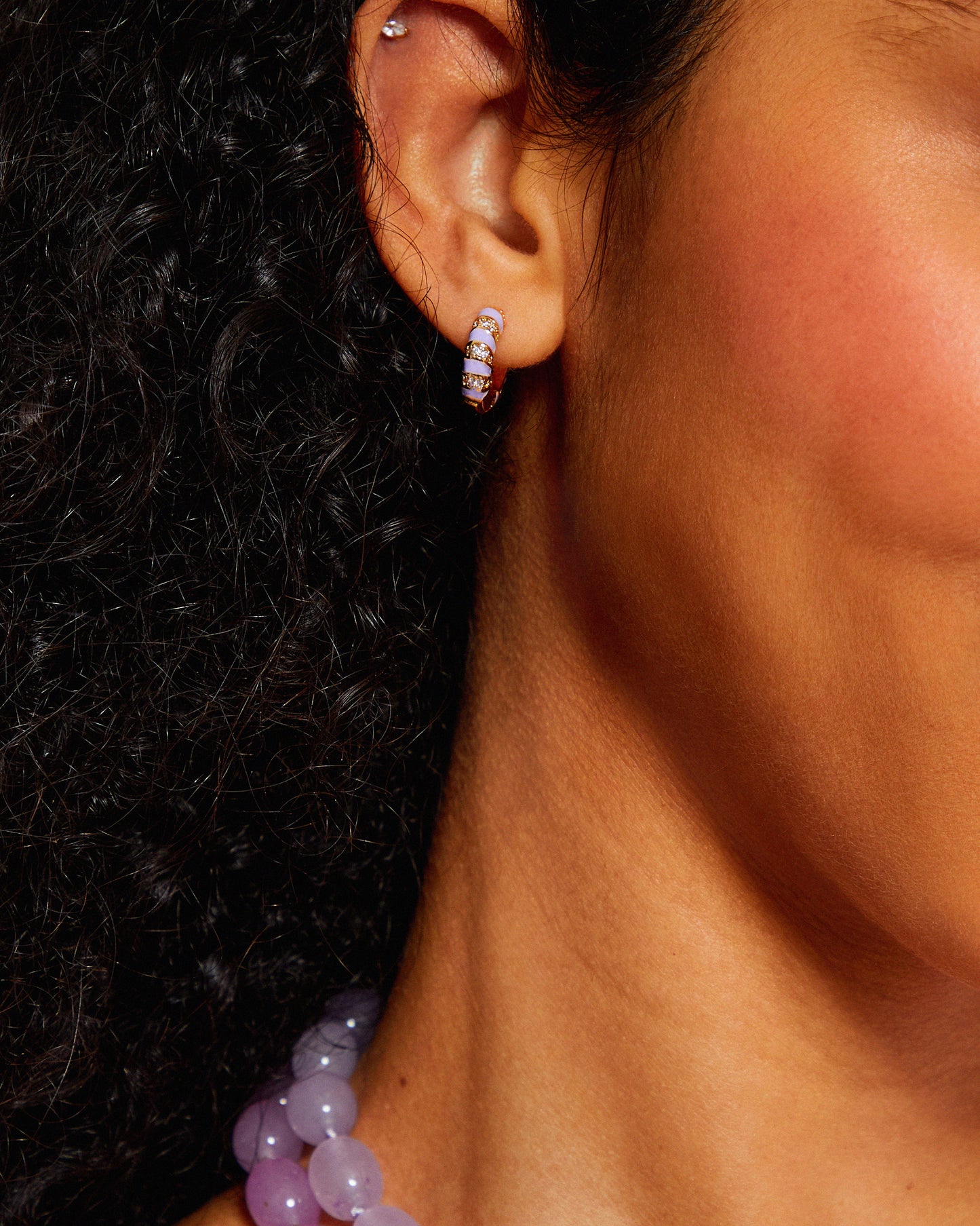 Lilac Twisted Cubic Zirconia Huggie Hoop Earrings