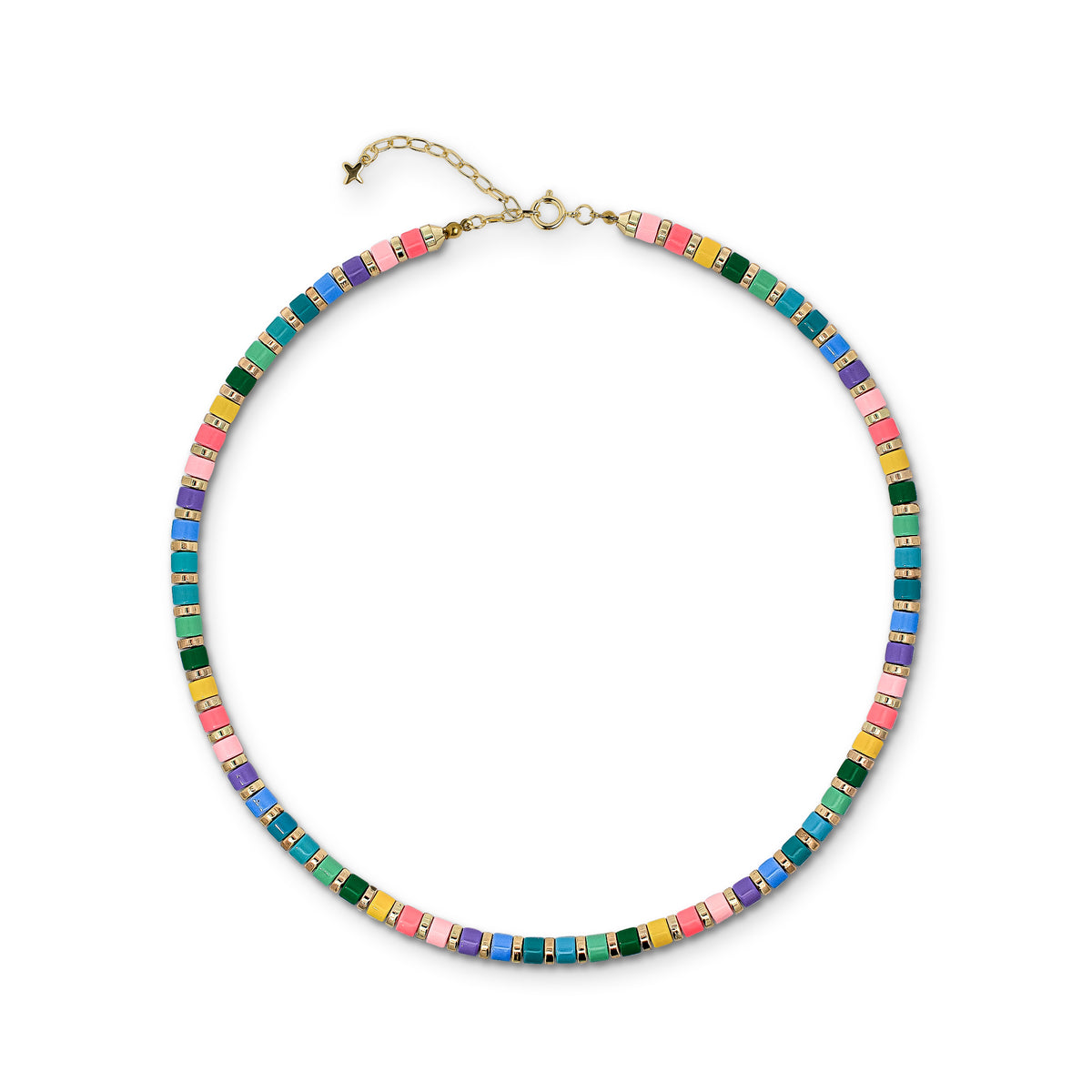 Multicoloured Pastel Rainbow Tone Metal Beaded Necklace