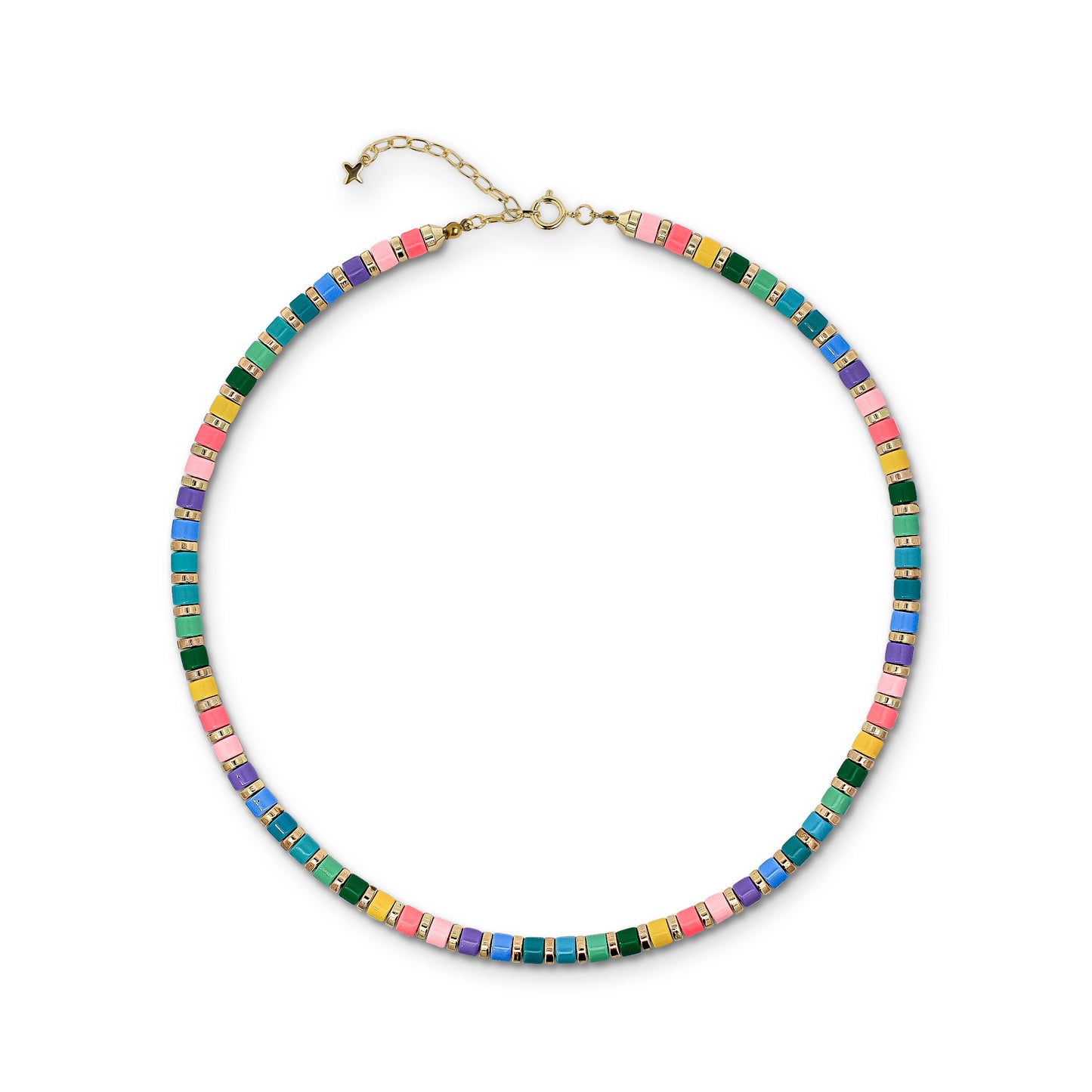 Multicoloured Pastel Rainbow and Gold-Tone Metal Beaded Necklace