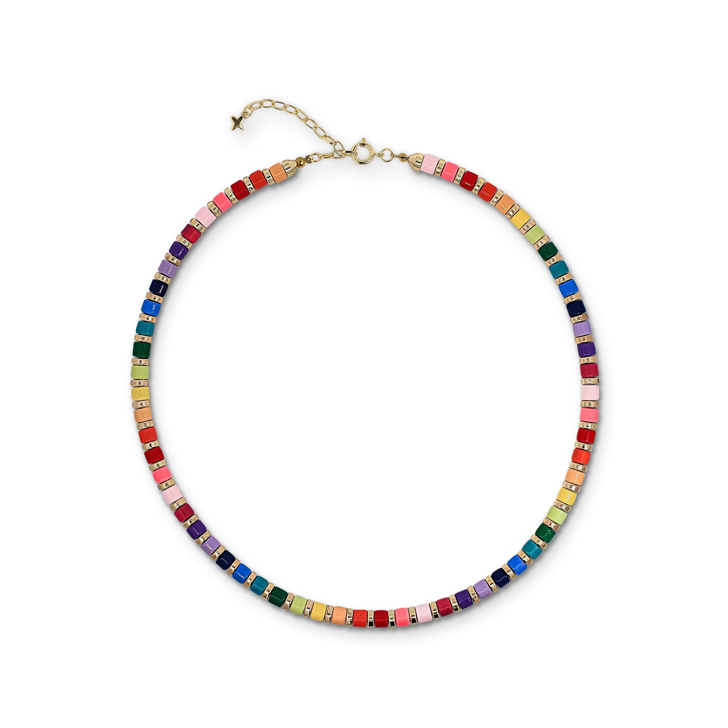 Multicoloured Rainbow and Gold-Tone Metal Beaded Necklace