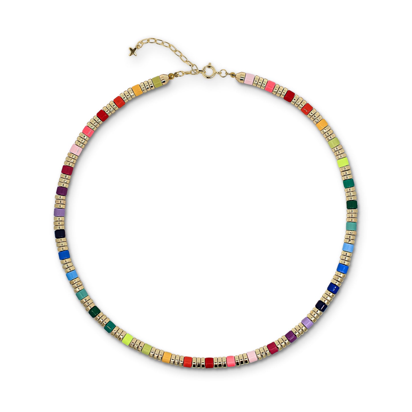 Multicoloured Rainbow and Gold-Tone Metal Beaded Necklace