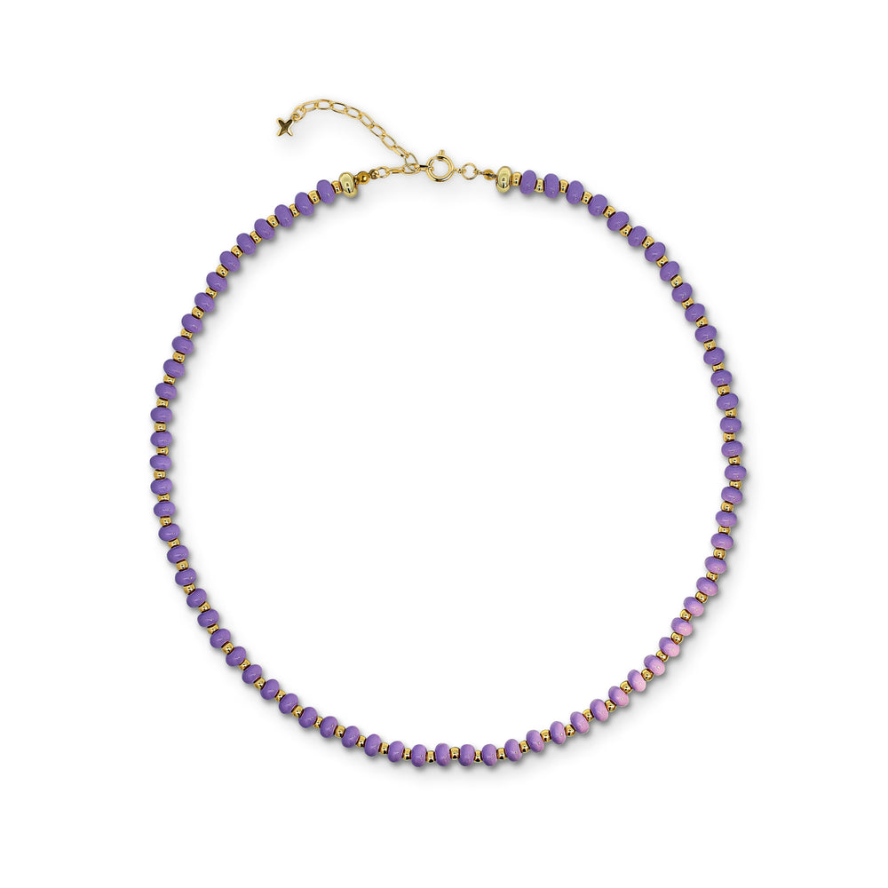 Lilac and Gold-Tone Round Metal Beaded Necklace