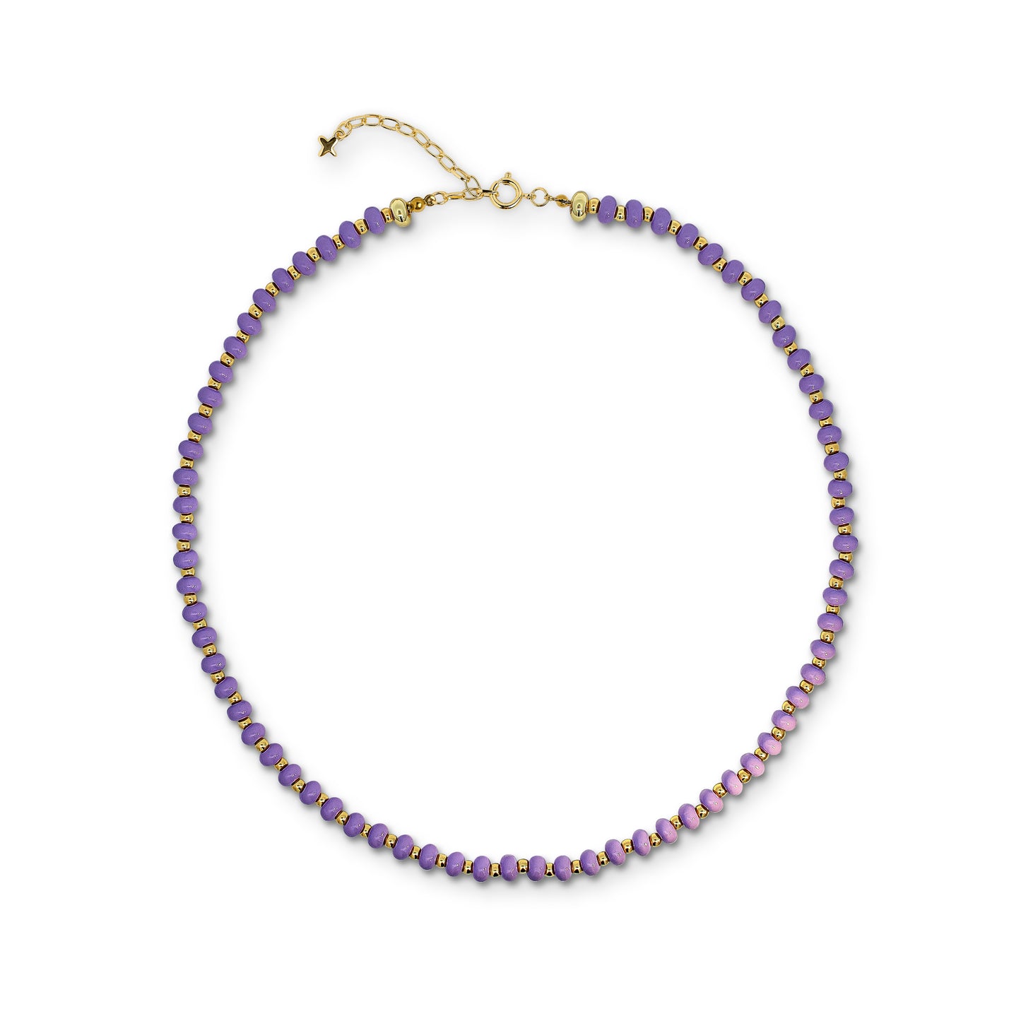 Lilac and Gold-Tone Round Metal Beaded Necklace