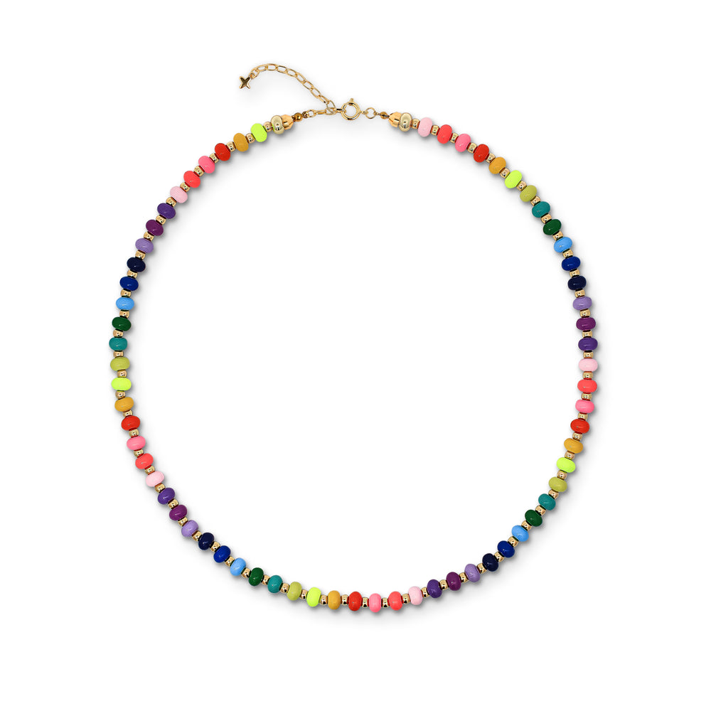 Multicoloured Rainbow and Gold-Tone Round Beaded Necklace