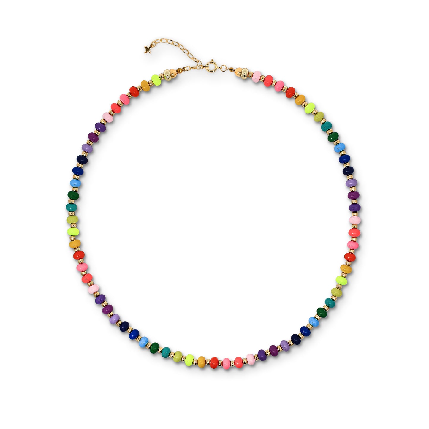 Multicoloured Rainbow and Gold-Tone Round Beaded Necklace