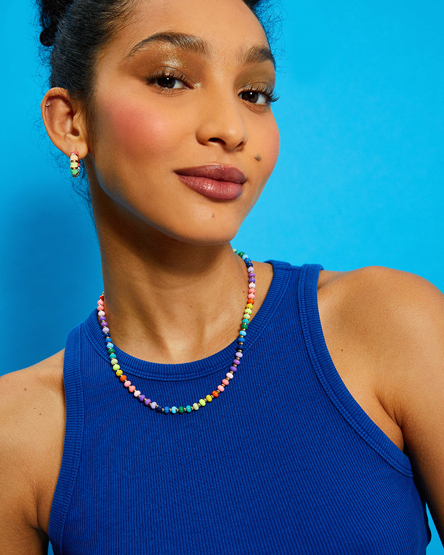 Multicoloured Rainbow and Gold-Tone Round Beaded Necklace
