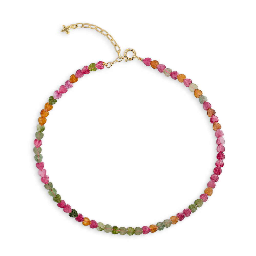 Multicoloured Mixed Jade Stone Heart Necklace