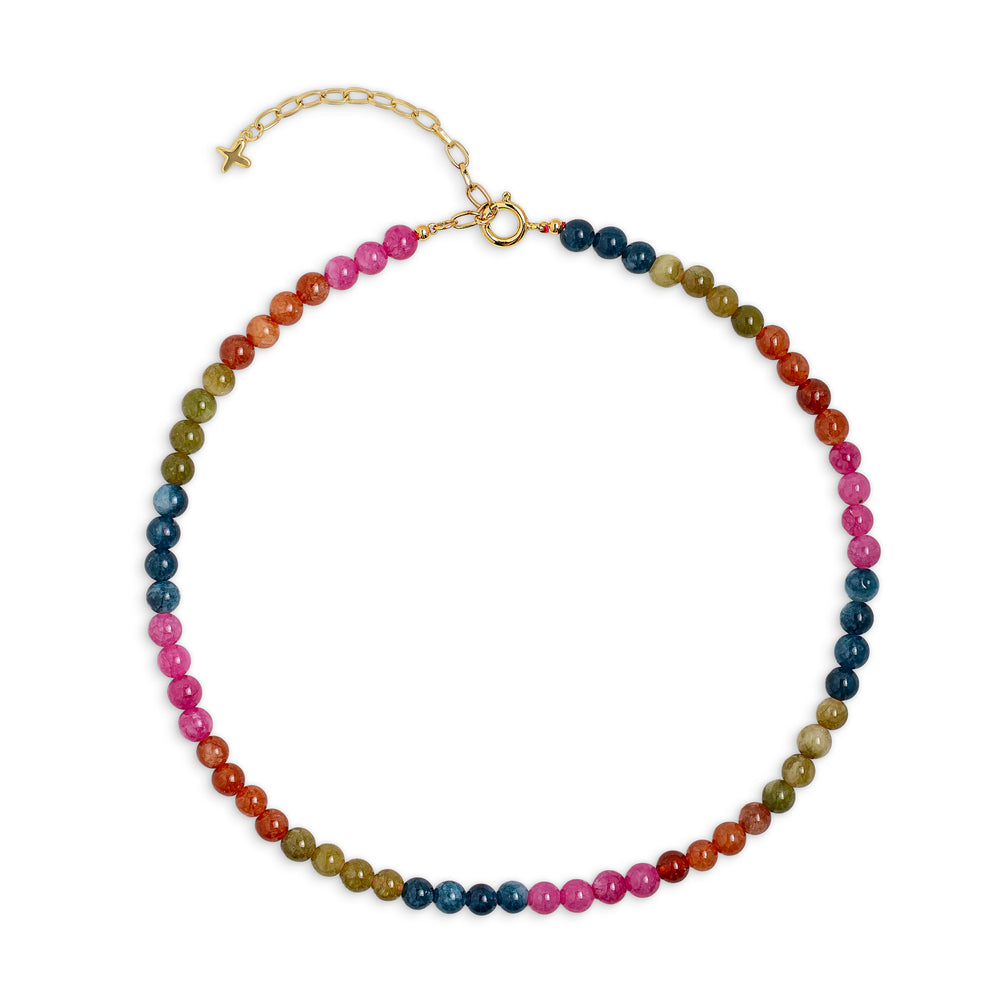 Multicoloured Mixed Jade Stone Round Beaded Necklace