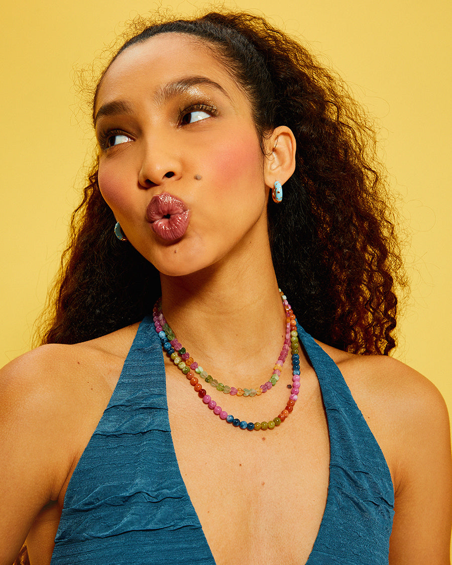 Multicoloured Mixed Jade Stone Round Beaded Necklace