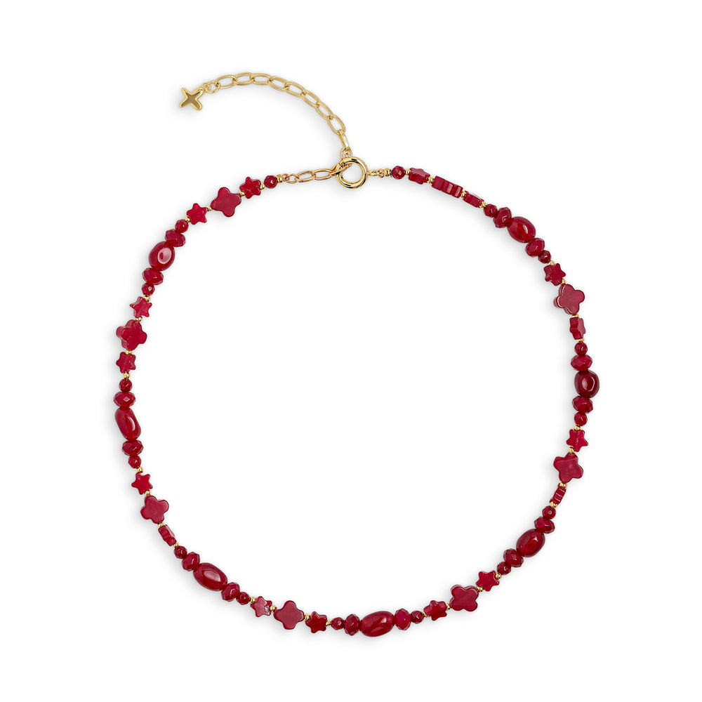 Red Jade Stone Star Beaded Necklace