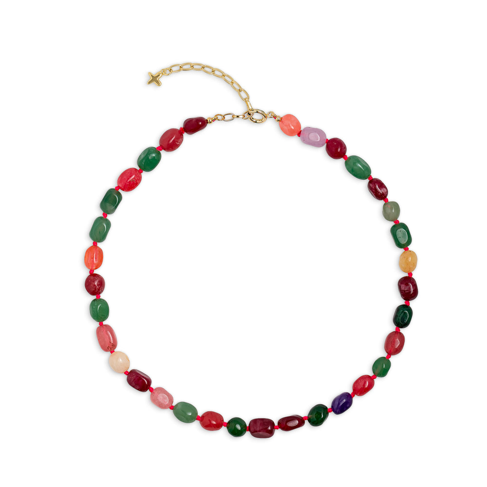 Multicoloured Mixed Jade Stone Chunky Beaded Necklace