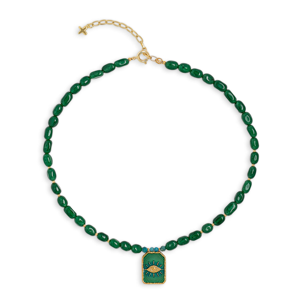 Green Jade Stone Beaded Charm Necklace