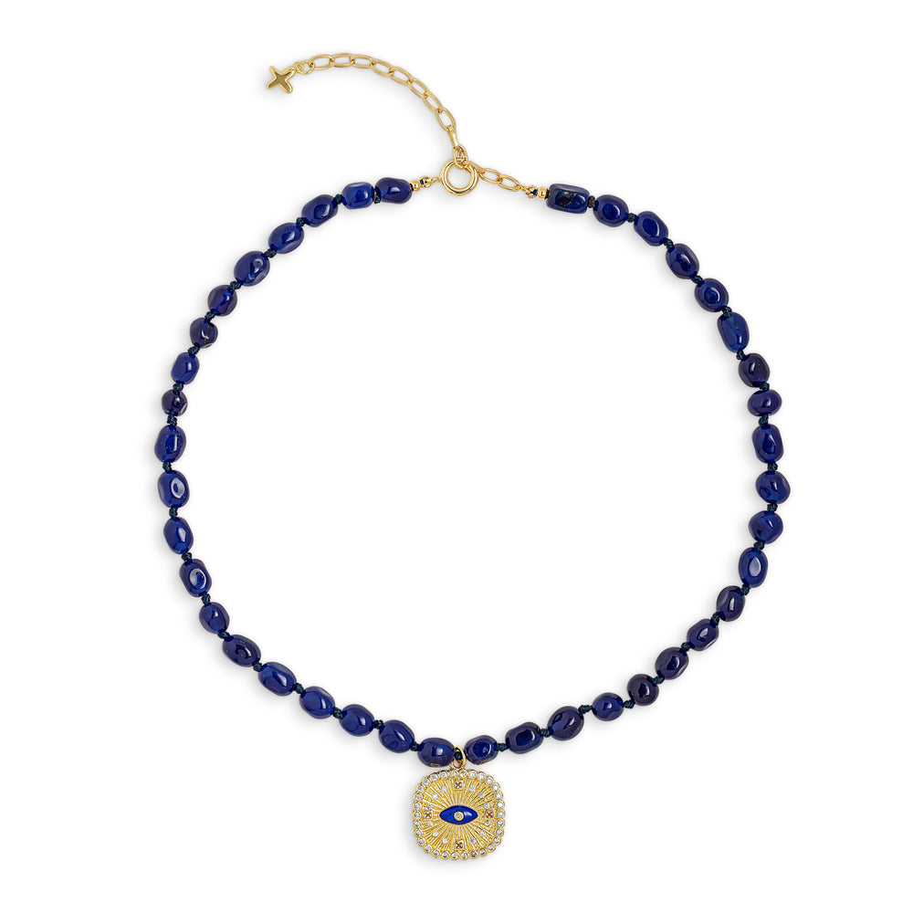 Blue Jade Stone Beaded Charm Necklace