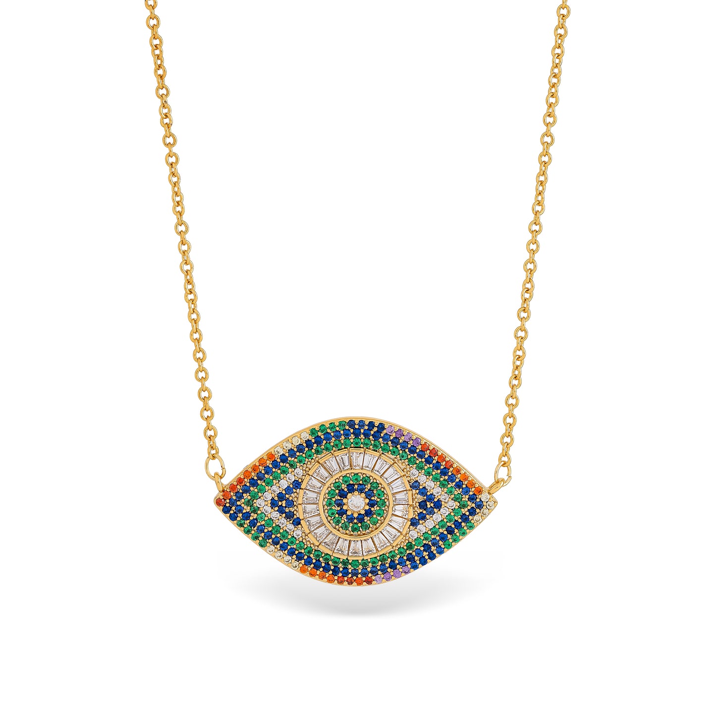 Navy Blue & Emerald Green Evil Eye Cubic Zirconia Necklace