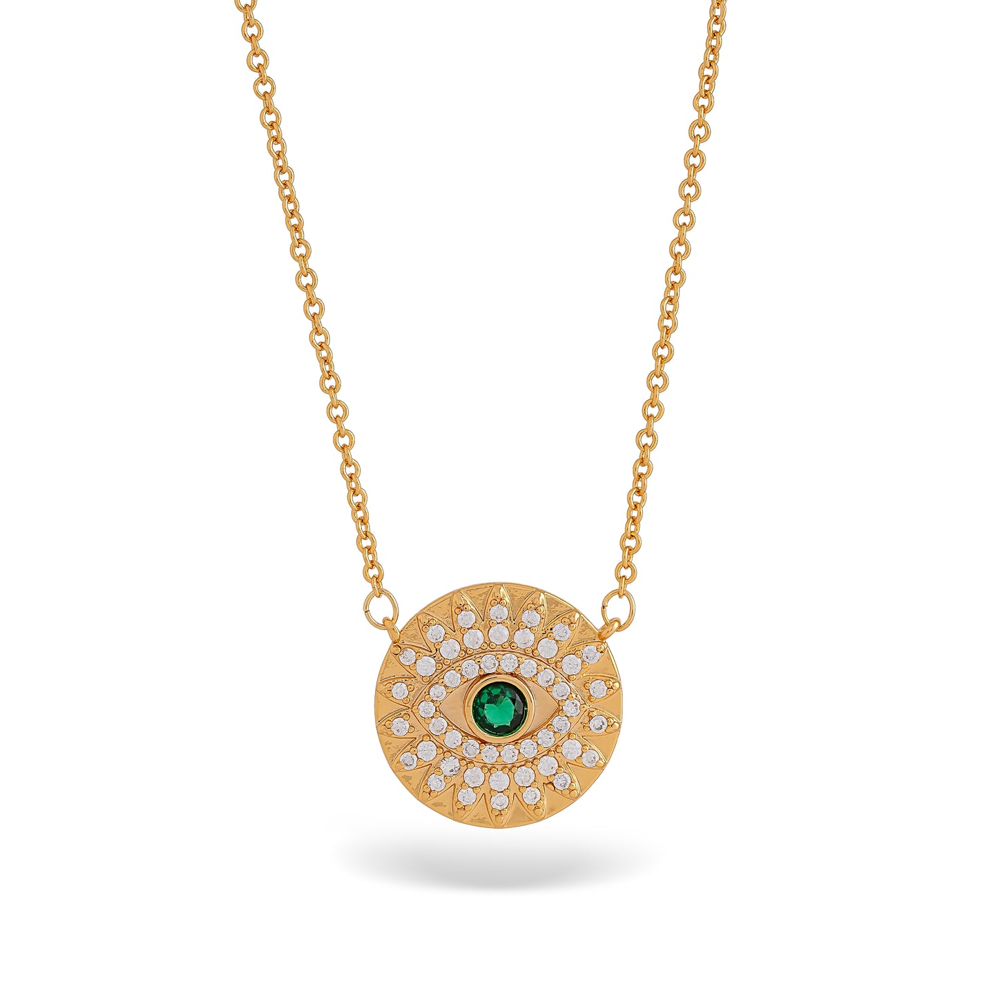 Emerald Green Cubic Zirconia Evil Eye Charm Necklace