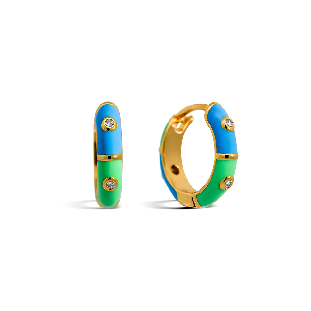 Blue and Green Enamel Hoop Earrings