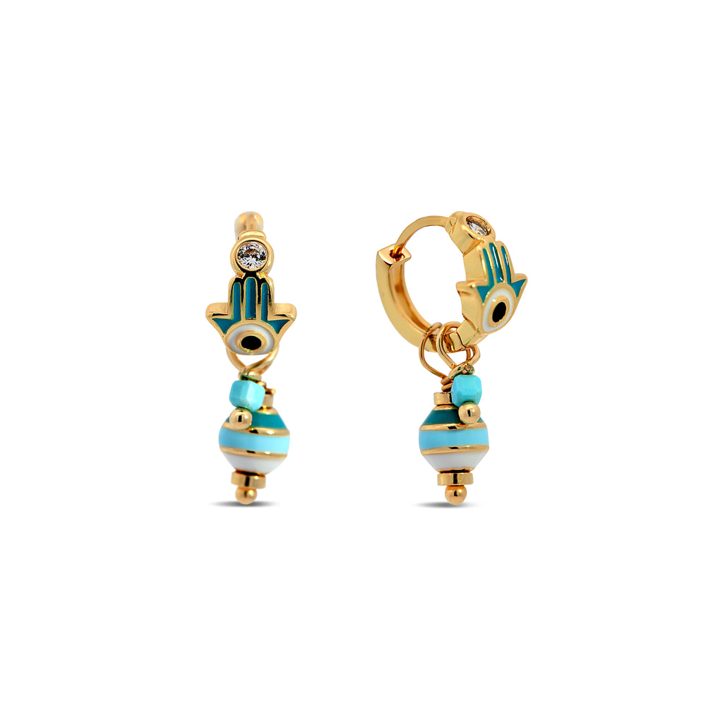 Turquoise Hamsa Huggie Hoop Earrings