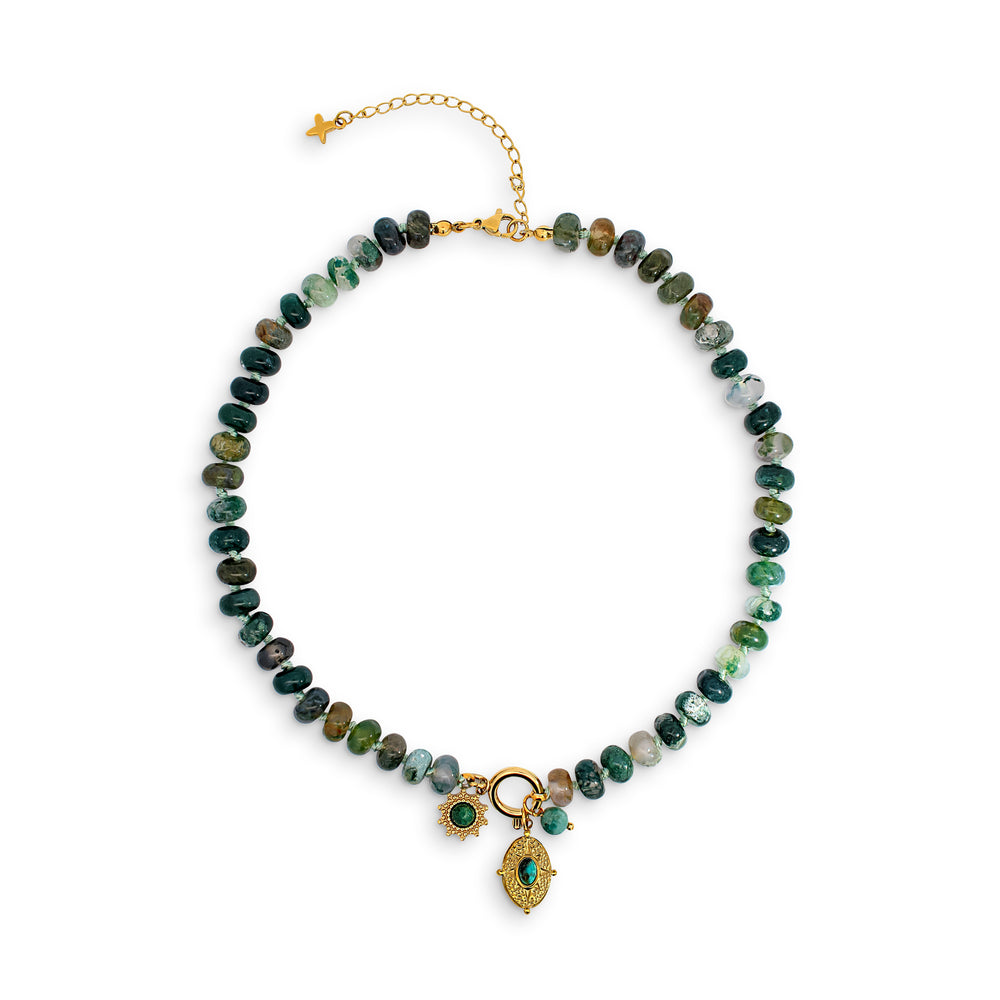 Green Jade Stone Beaded Charm Necklace