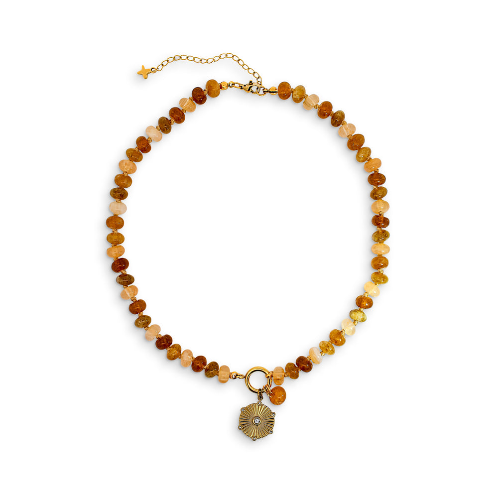 Taupe Jade Stone Beaded Charm Necklace