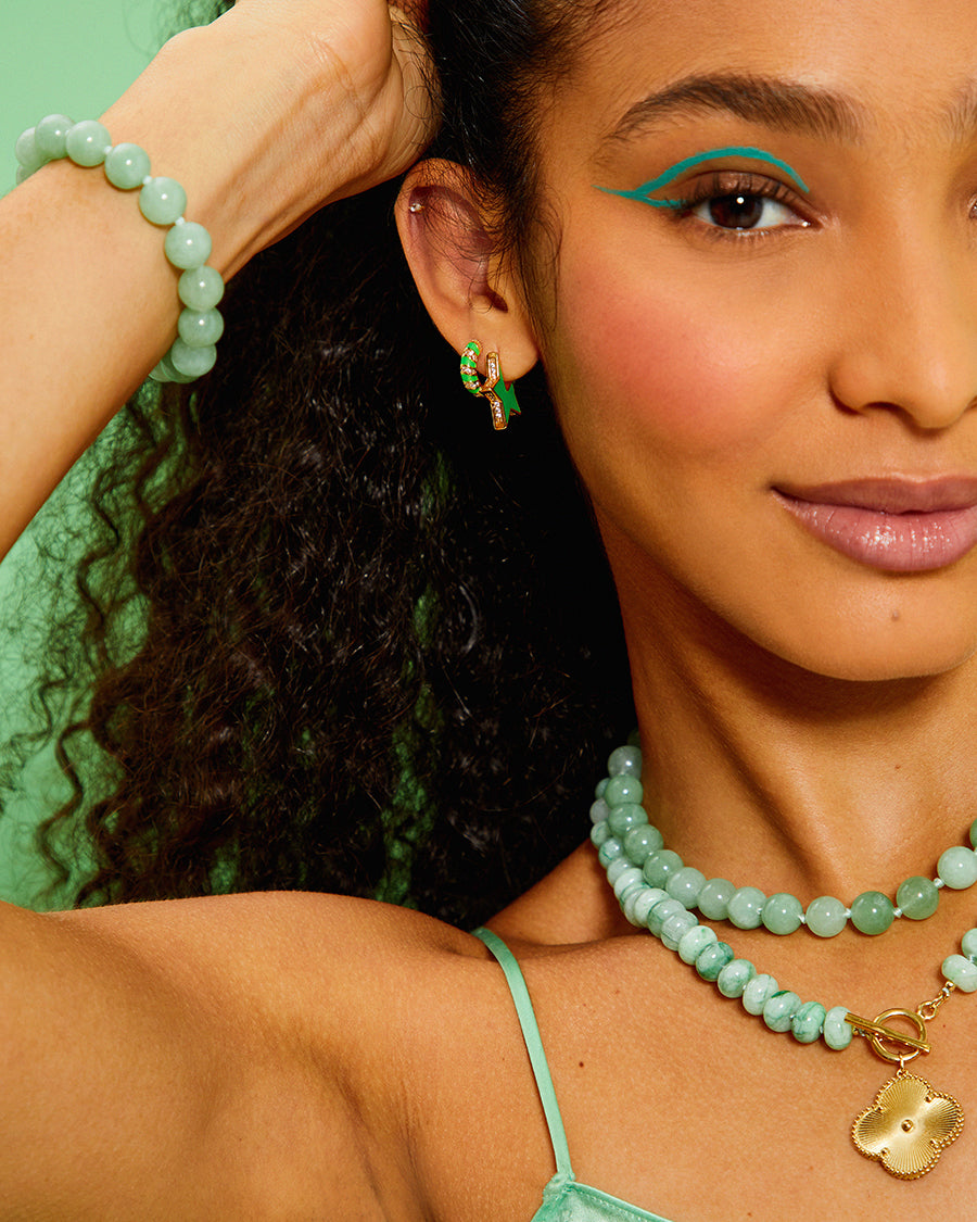 Neon Green Enamel Star Earrings  with Cubic Zirconia Edge