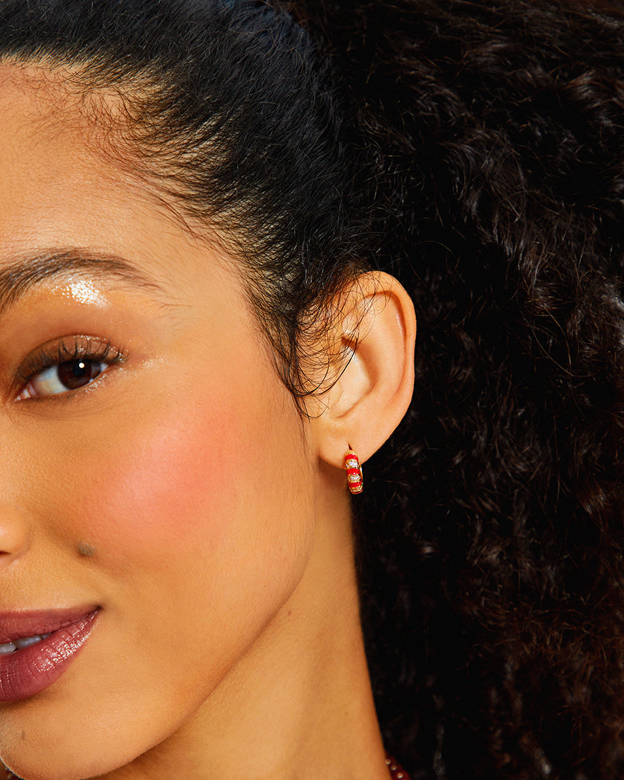 Red Twisted Cubic Zirconia Huggie Hoop Earrings