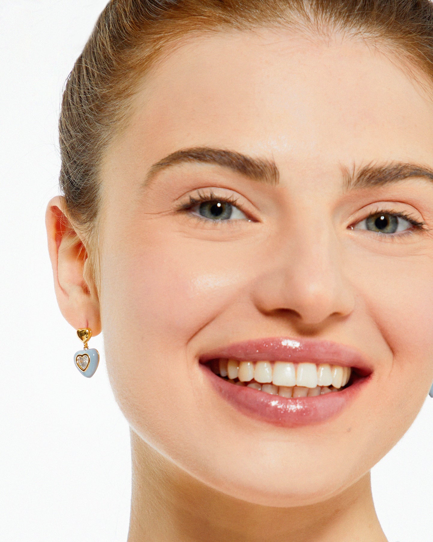 Light Blue Embellished Heart-Drop Earrings