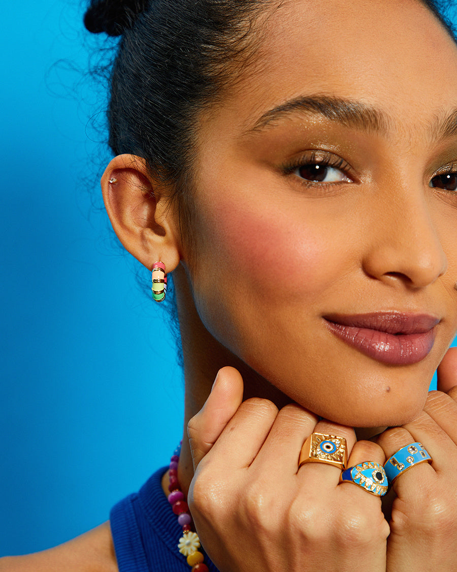 Square Evil Eye Embellished Enamel Ring