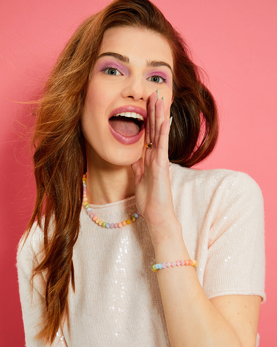 Multicoloured Pastel Jade Stone Natural Beaded Necklace