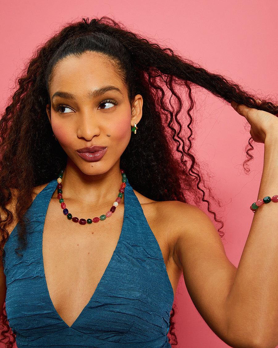 Multicoloured Mixed Jade Stone Chunky Beaded Necklace