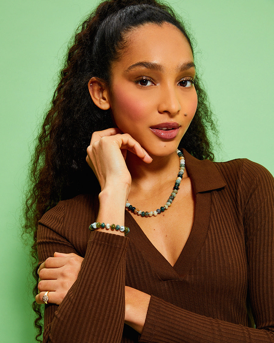 Amazonite Stone & Coin Charm Beaded Necklace