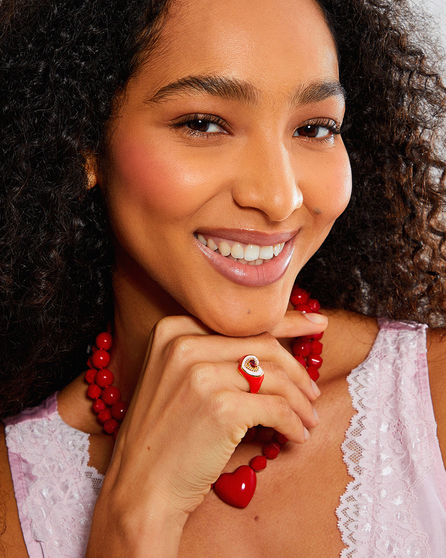 Red Love Heart Enamel Ring