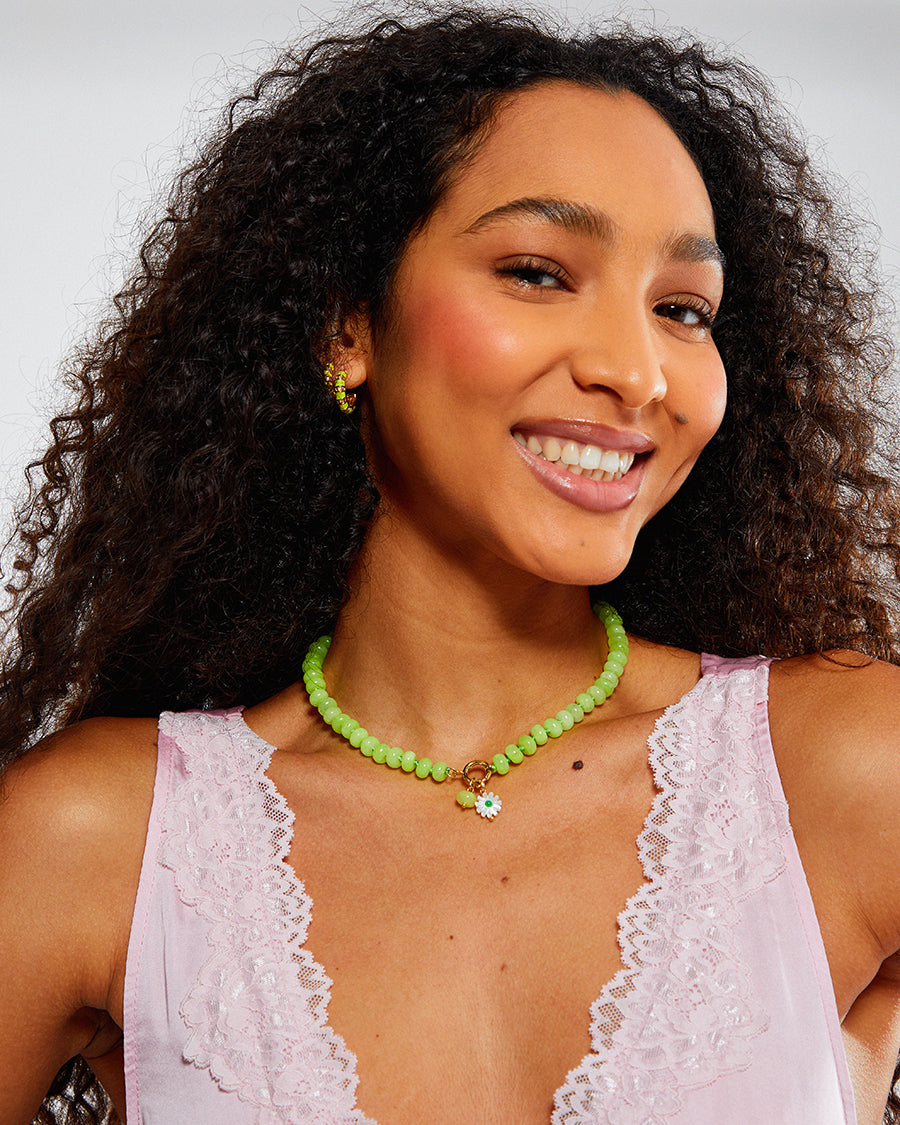 Neon Yellow Jade Stone Natural Beaded Necklace