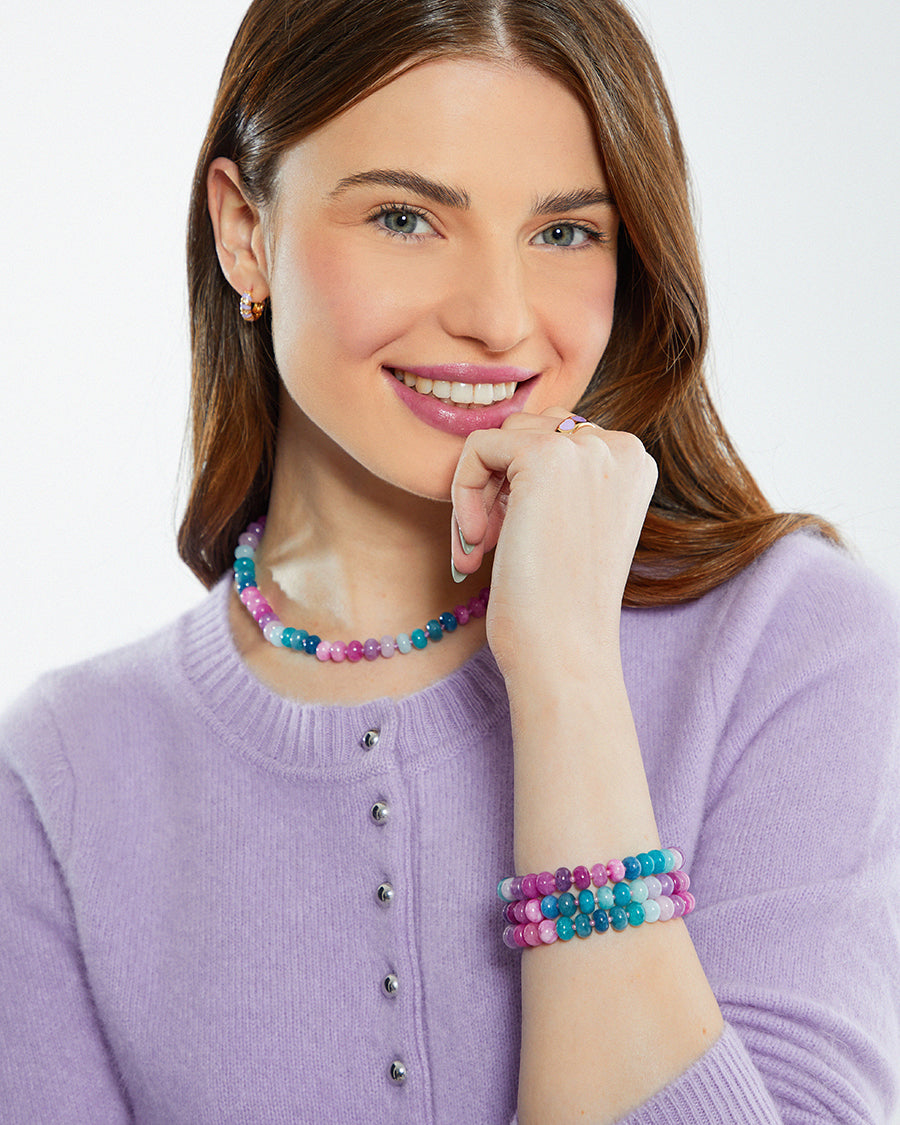 Purple, Pink & Blue Mixed Jade Stone Natural Beaded Bracelet