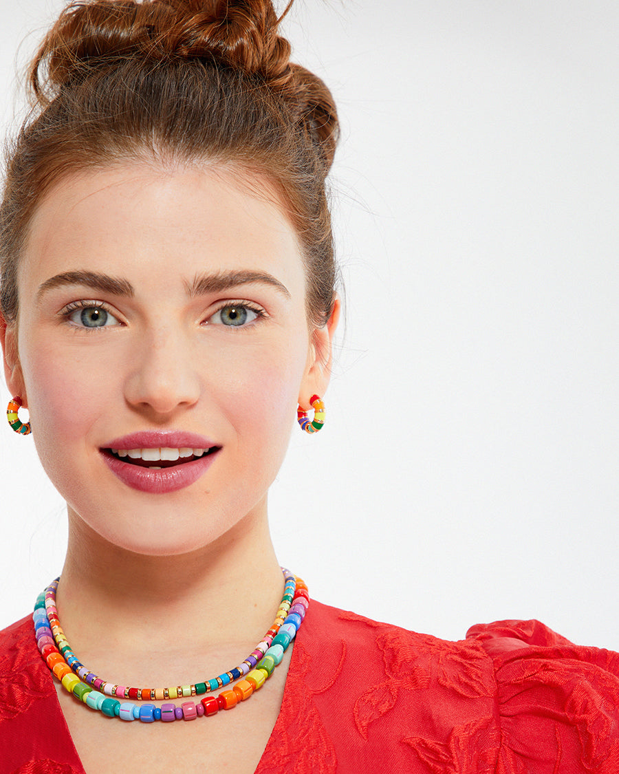 Bright Rainbow Enamel Hoop Earrings