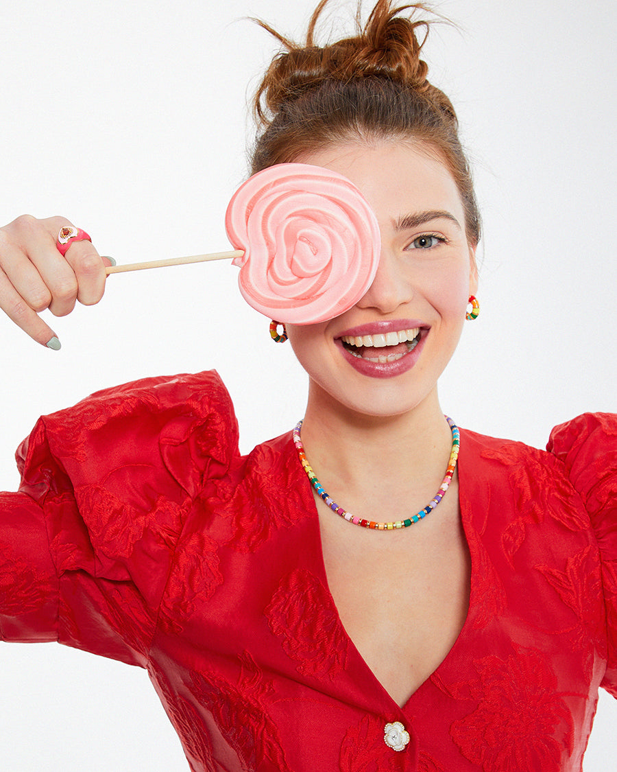 Multicoloured Rainbow and Gold-Tone Metal Beaded Necklace