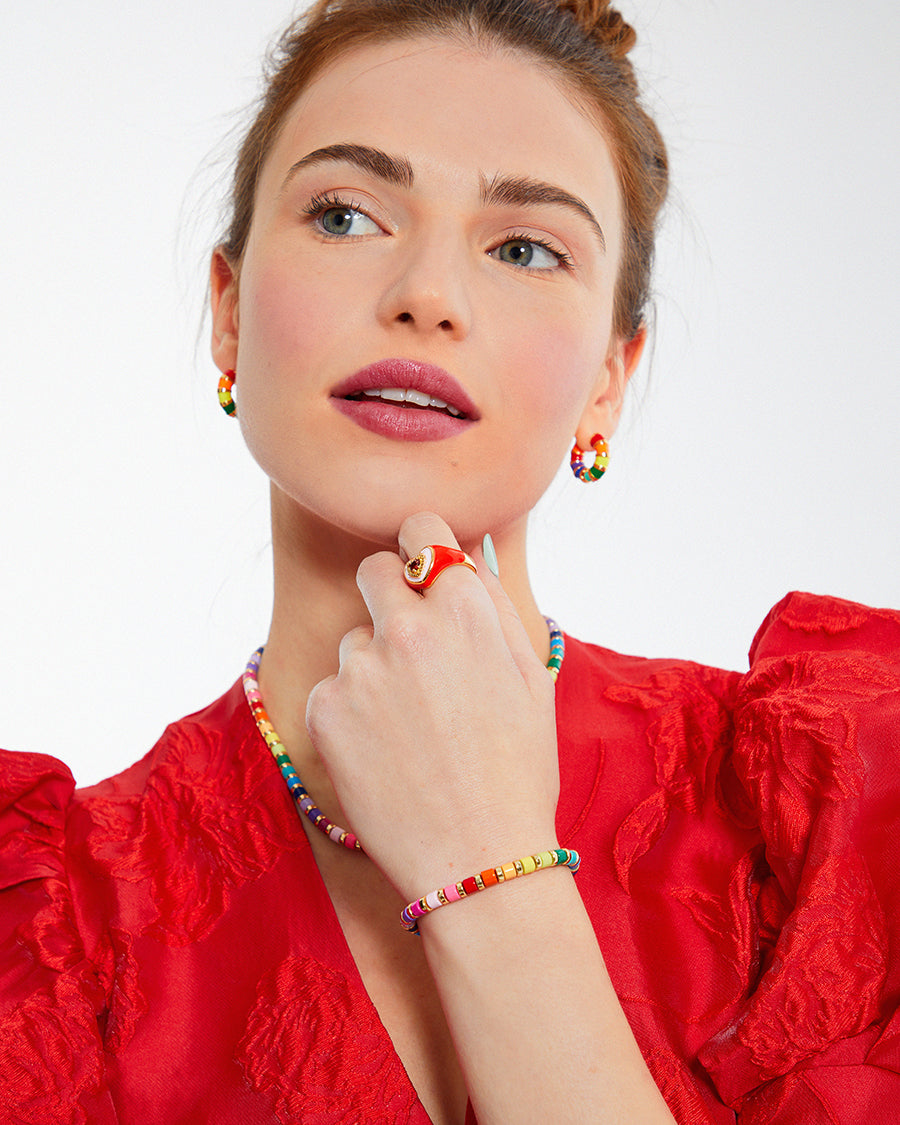 Multicoloured Rainbow Metal Beaded Bracelet