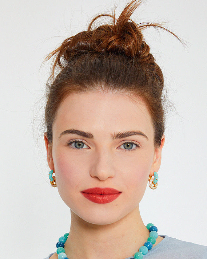 Light Green Star and Full Pave Hoop Earrings