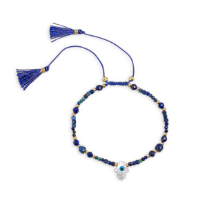 Blue Lapis Stone Hamsa Charm Adjustable Bracelet