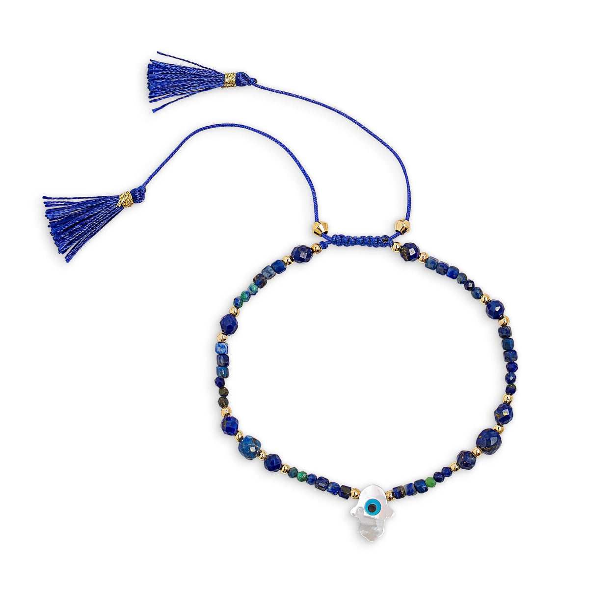 Lapis Stone Hamsa Charm Adjustable Bracelet