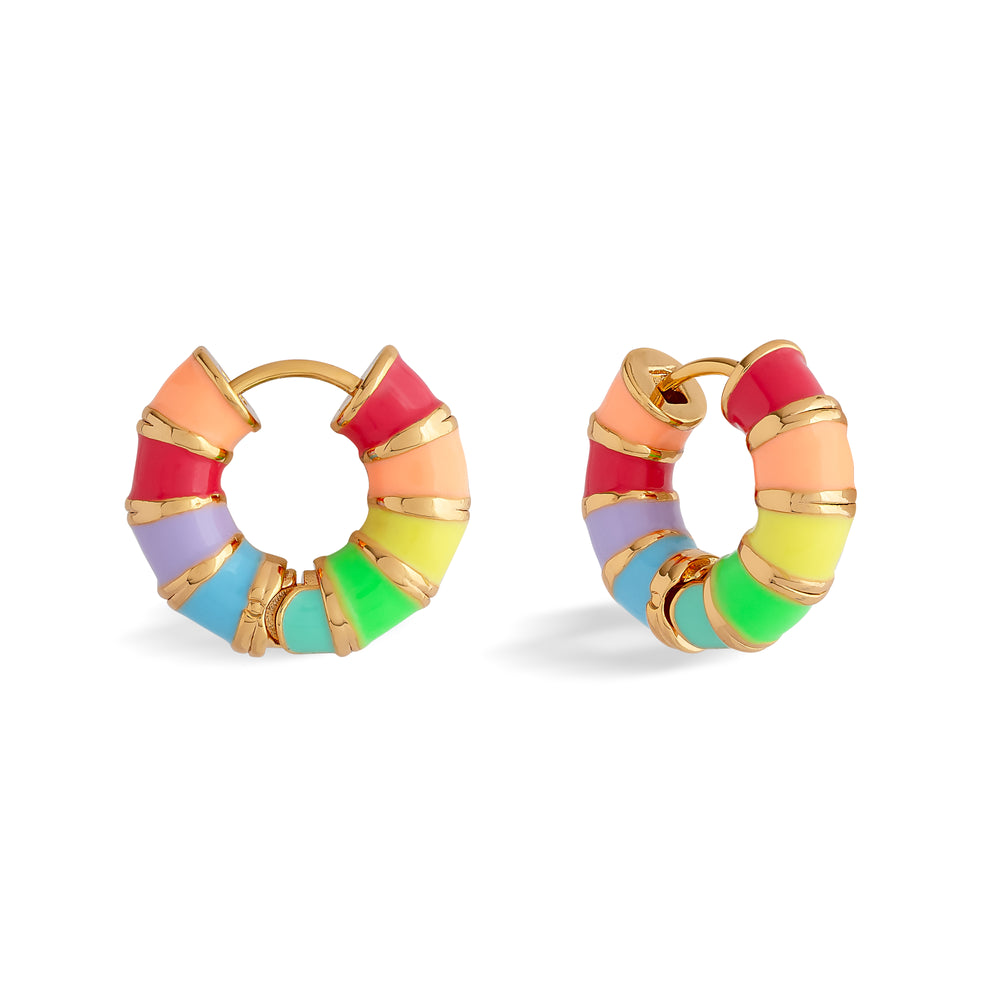 Pastel Rainbow Enamel Hoop Earrings