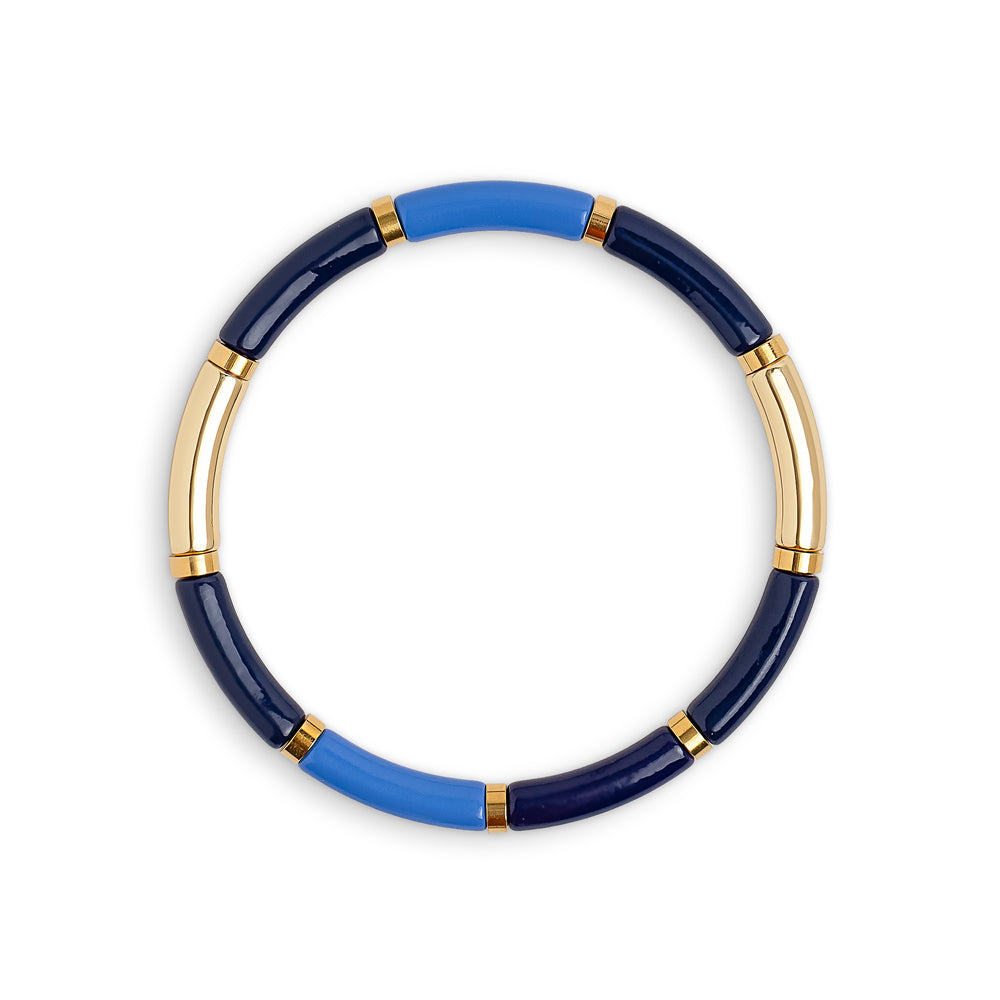 Blue Enamel Elasticated Metal Bead Bracelet
