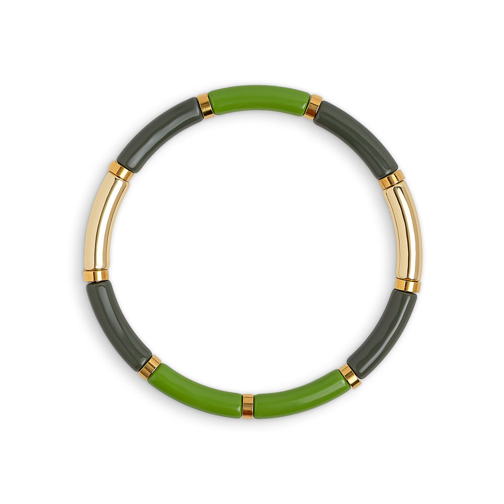 Green Enamel Elasticated Metal Bead Bracelet