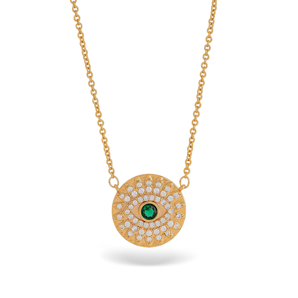 Emerald Green Cubic Zirconia Evil Eye Charm Necklace
