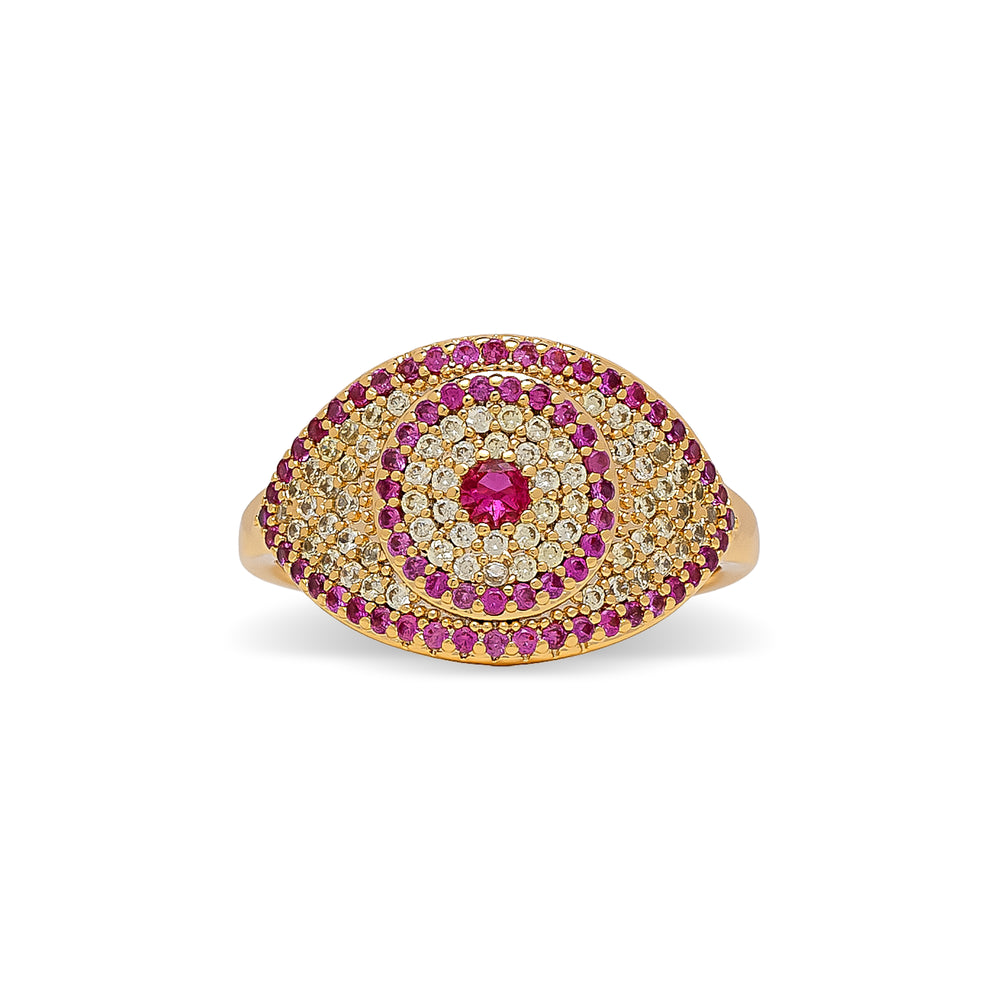 Fuschia Pink Evil Eye Cubic Zirconia Ring