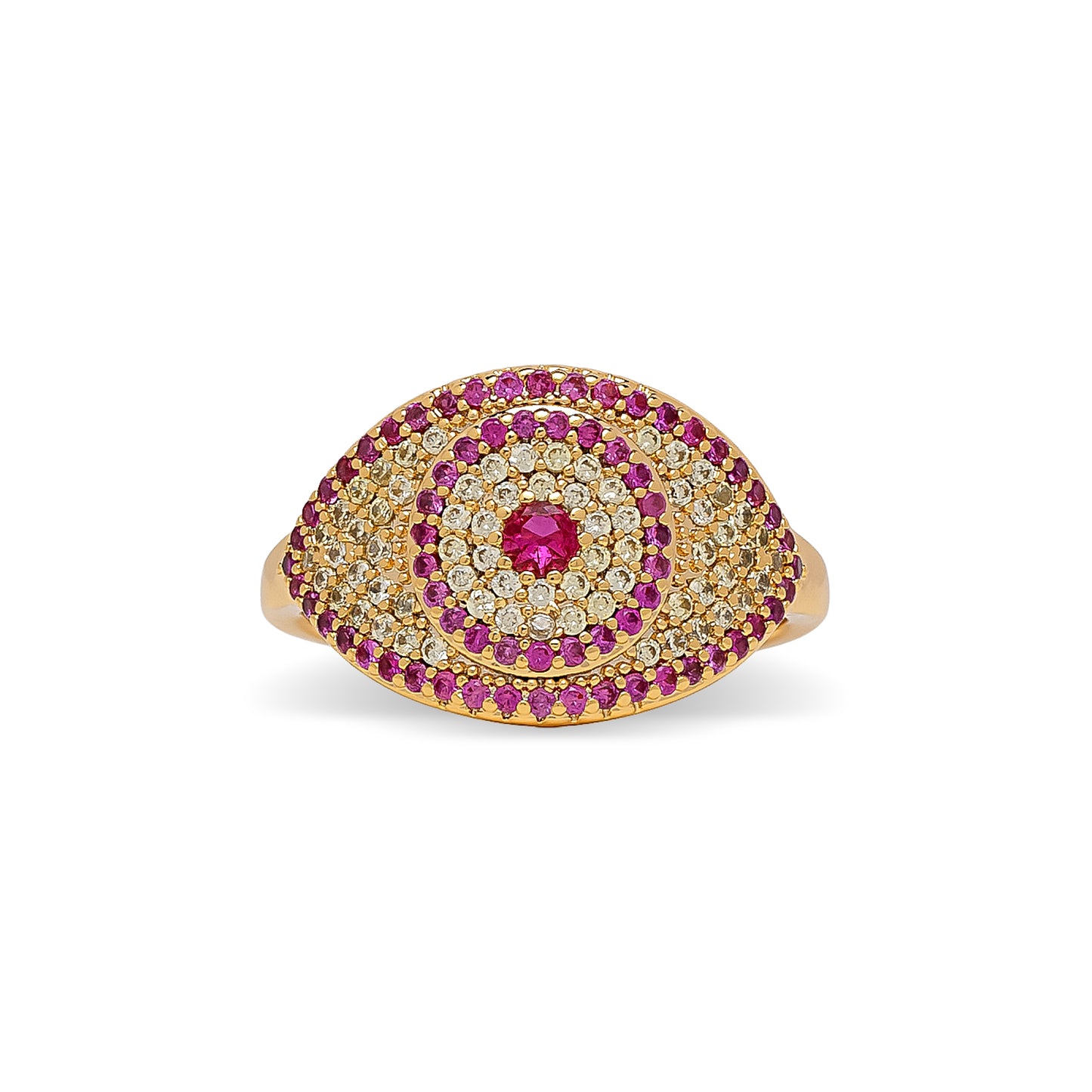 Fuschia Pink Evil Eye Cubic Zirconia Ring