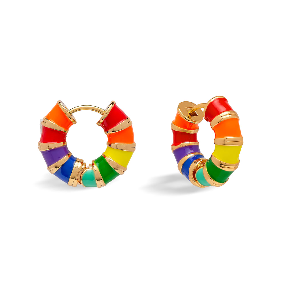 Bright Rainbow Enamel Hoop Earrings