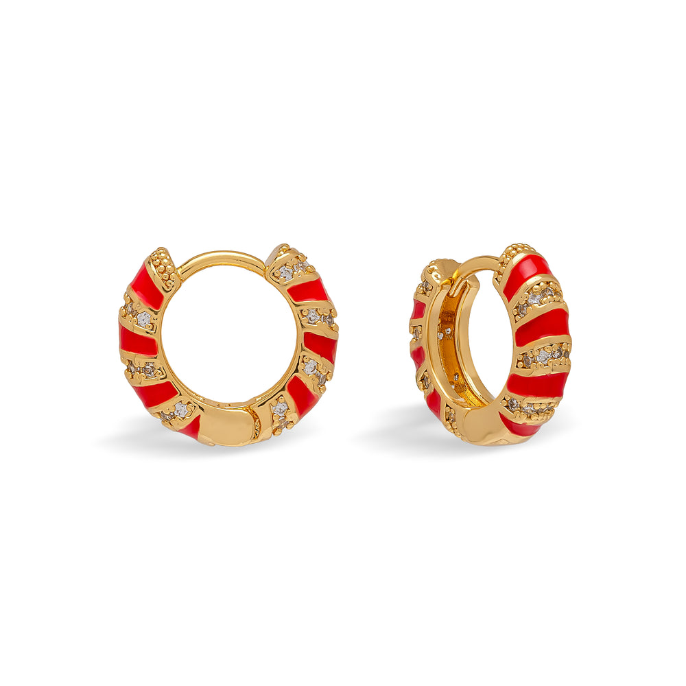 Red Twisted Cubic Zirconia Huggie Hoop Earrings