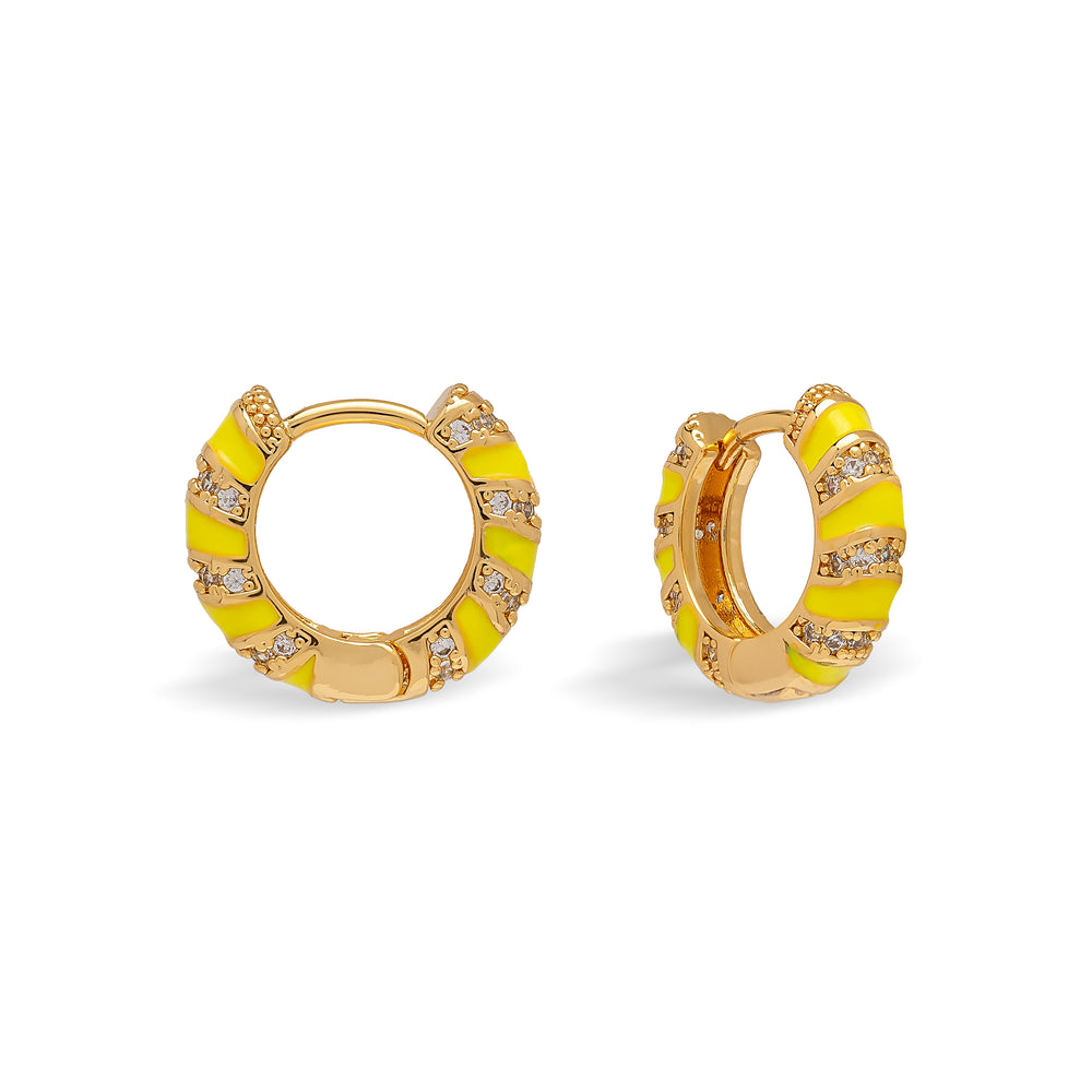 Neon Yellow Twisted Cubic Zirconia Huggie Hoop Earrings