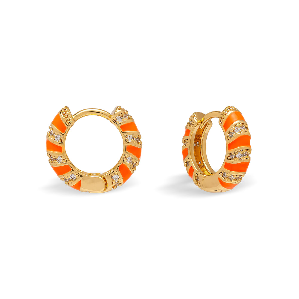 Neon Orange Twisted Cubic Zirconia Huggie Hoop Earrings